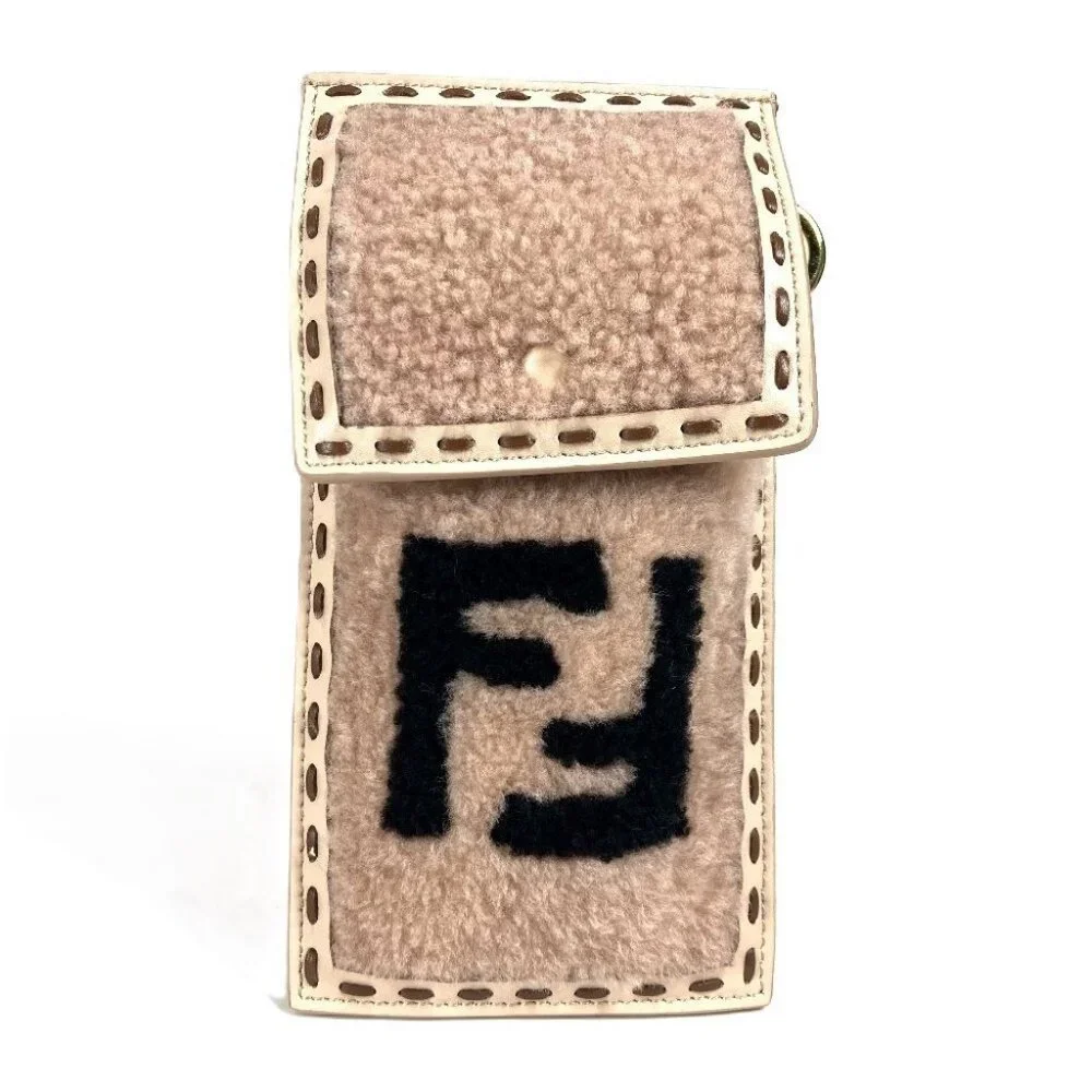 FENDI 7AS047 Smartphone case phone pouch FF logo fur charm bag Pouch